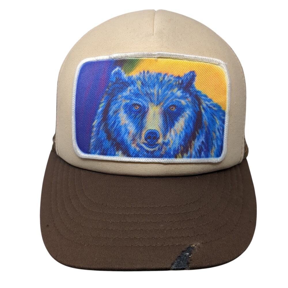 Grizzly Bear Patch Snapback Trucker Hat Brown One Size Mesh Back Cobra